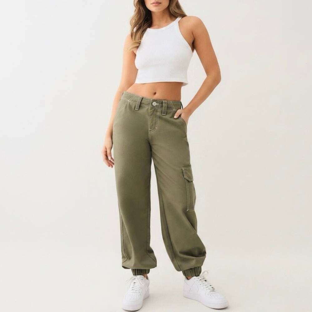 True Religion Bobbi Baggy Cargo Pants Olive Green Size 29 Y2K